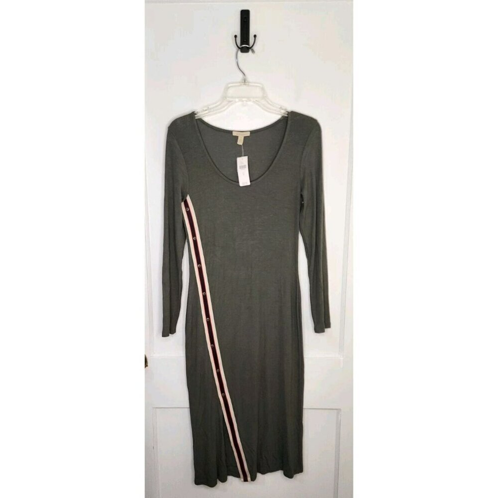 Anthropologie Bordeaux Sporty Rib Knit Midi Dress Olive Green NWT Sz Small